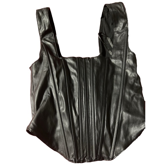 7 For All Mankind Tops - 7 For All Mankind Womens Faux Leather Corset Top XS Black Coquette Grunge